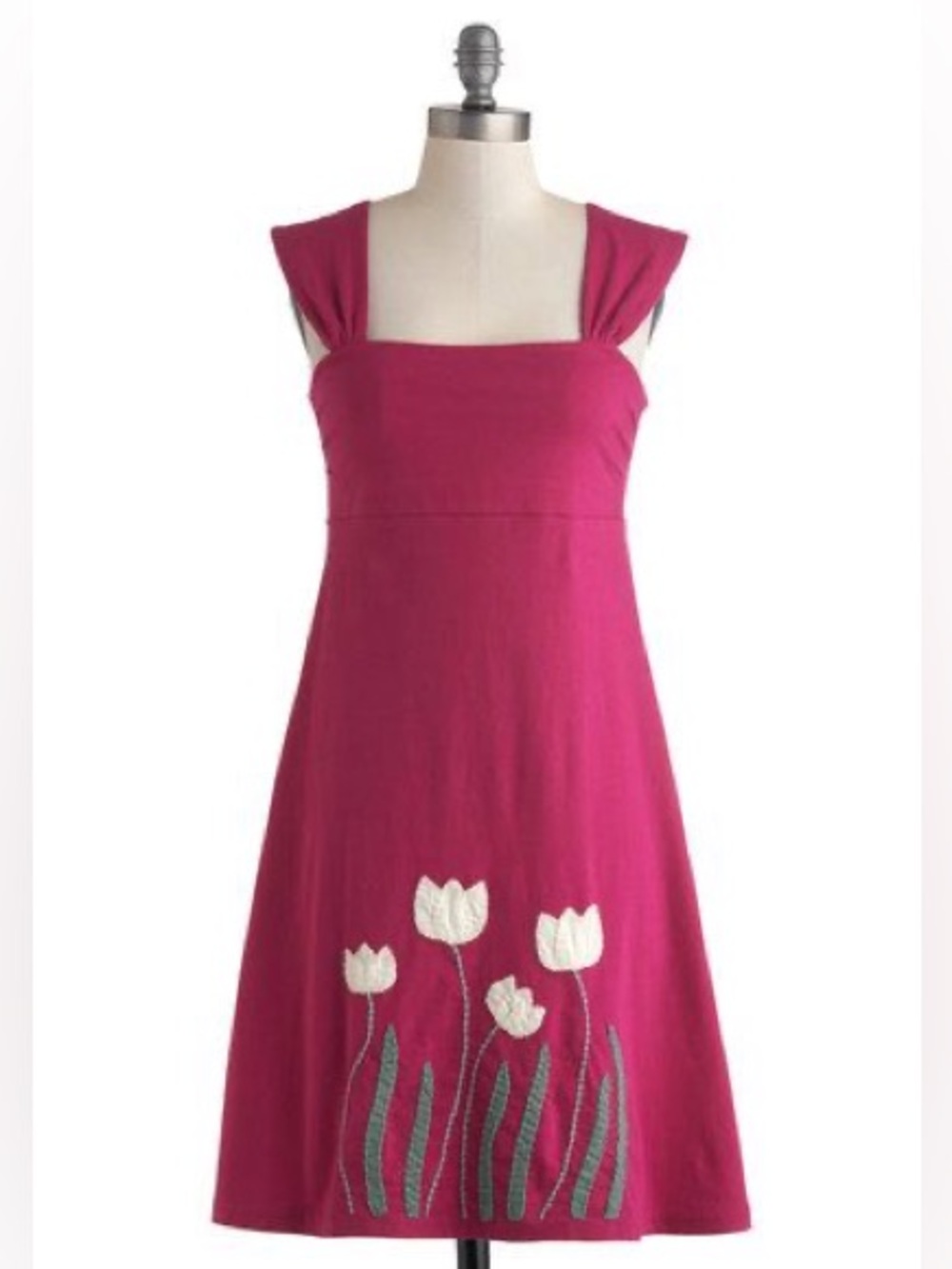 NWT Synergy Organic Clothing Magenta Cotton Dress with Tulip Embroidery Size L